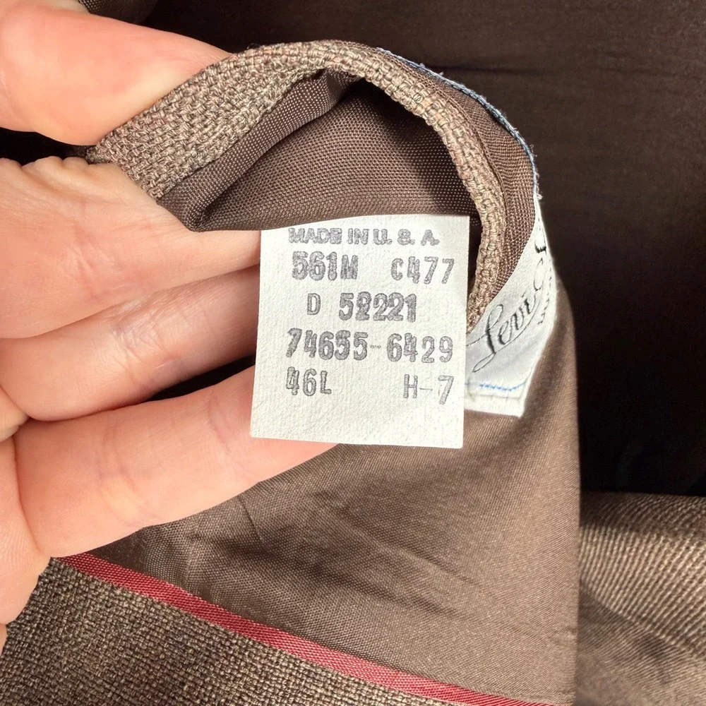 Vintage Levi Strauss & Co Business Class Mens Blazer Brown‎ Sport Coat 46L USA